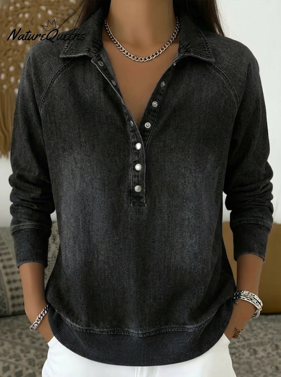Women's Casual Washed Denim Cotton Top