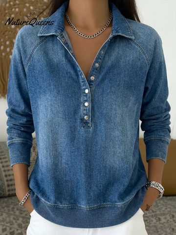 Women's Casual Washed Denim Cotton Top